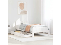 Vidaxl Estrutura De Cama C/ Gavetas 90x200 Cm Pinho Maciço Branco