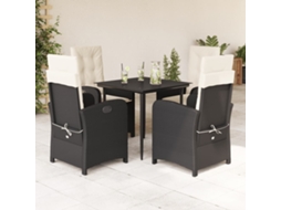 Vidaxl 5 Pcs Conjunto De Jantar P/ Jardim C/ Almofadões Vime Pe Preto