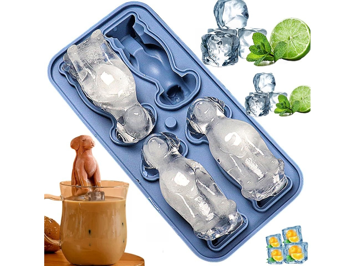Forma De Gelo 3d Em Formato Labrador, Livre De Bpa, Fácil De Desenformar E Adequada Para Máquina De Lavar Loiça. Azul Hexinyigjly