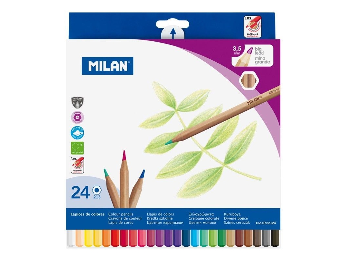 MILAN Caixa com 24 Lápis Grossos Hexagonais Coloridos