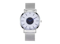 Relógio de pulso masculino ultrafino em aço com pulseira de malha prateada