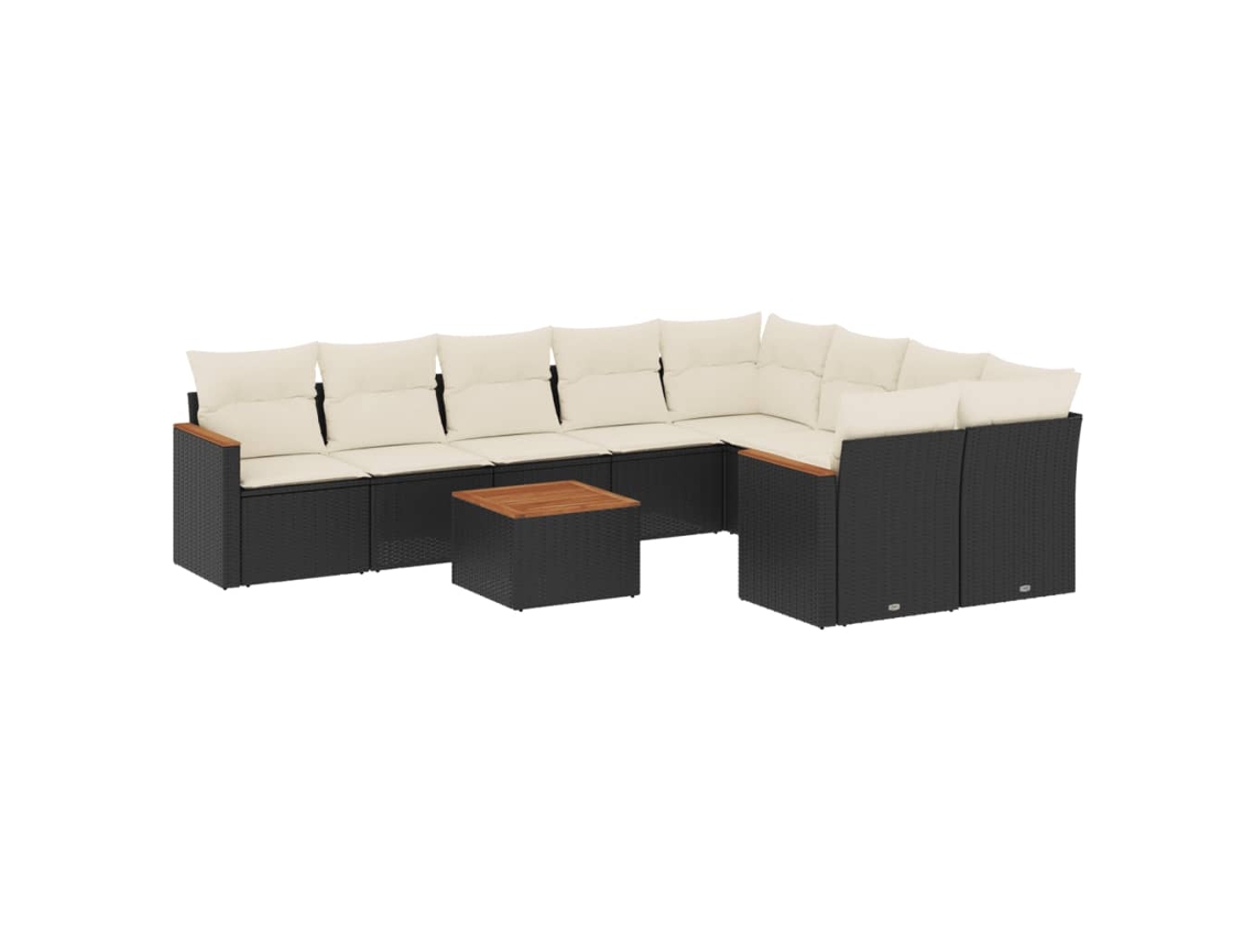 Conjunto de 10 Sofás de Jardim com Almofadões Vime Pe Preto MAISON EXCLUSIVE