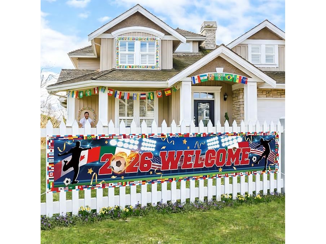 Faixa de Boas vindas Copa do Mundo 2026 45x200cm Decoração para Festas e Eventos Esportivos com Bandeiras Dos Países, Ergonômica, Uso STELASPLEN