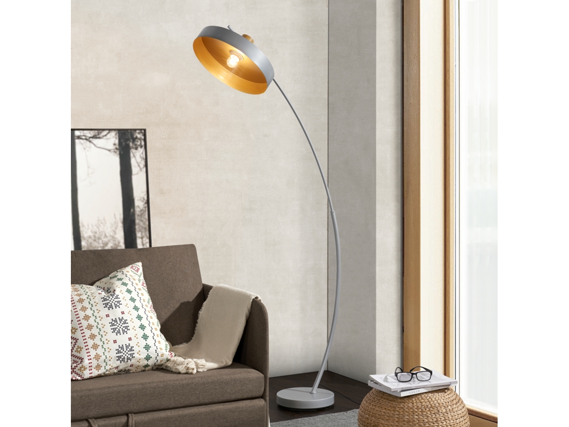 Candeeiro de pé moderno Stafford 1x E27 60 W metal 159 x 75 x 35 cm - Cinzento LUX.PRO