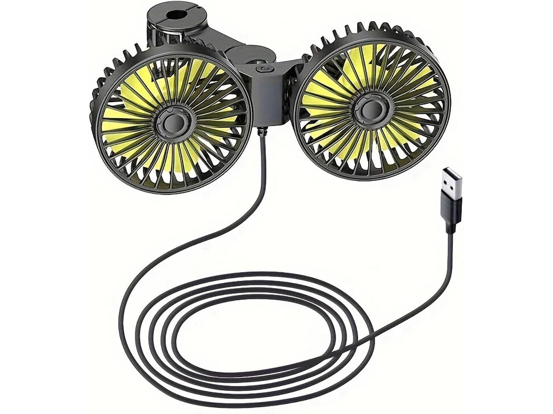 Ventilador De Carro Com Duas Cabeças – Usb, Turbo, Ajustável Em 360°