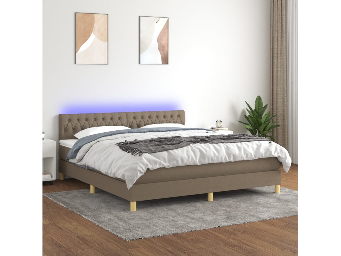 Vidaxl Cama Box Spring Colchão/led 160x200 Cm Tecido Cinza-acastanhado