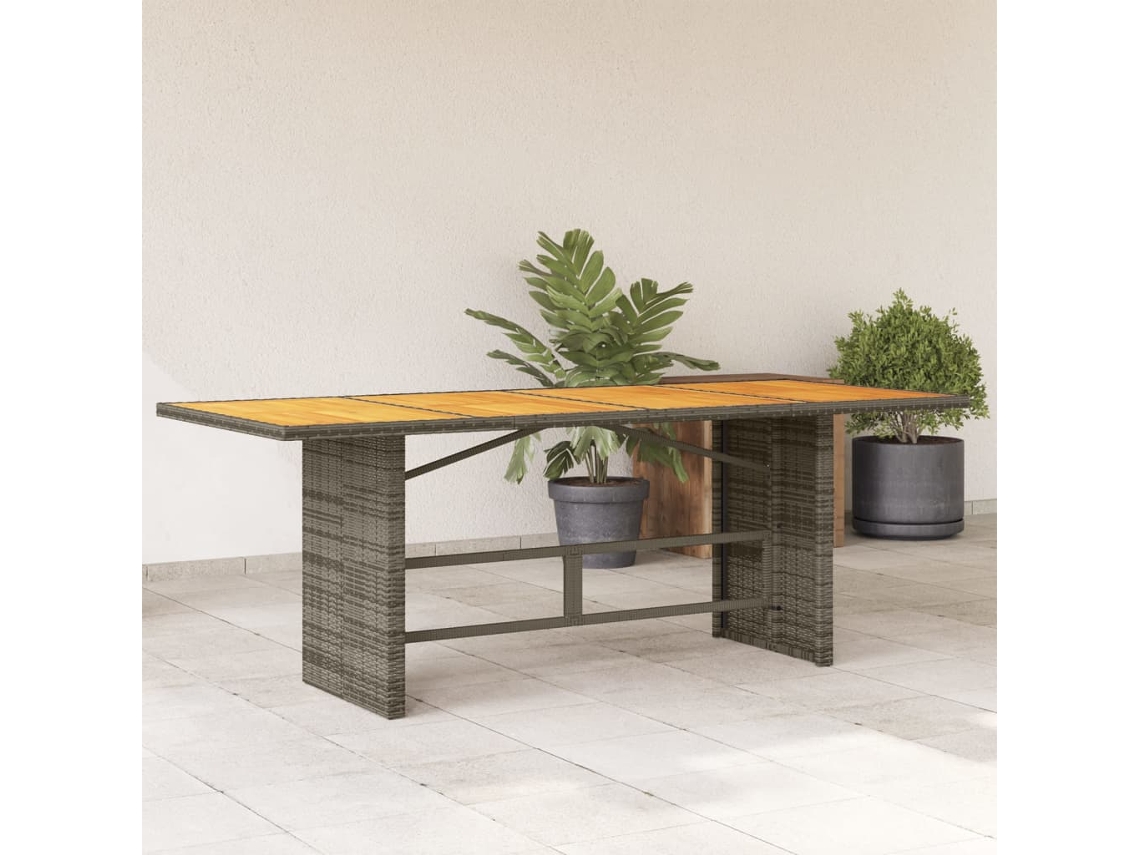 Vidaxl Mesa De Jardim Com Tampo Em Acácia 190x80x74 Cm Vime Pe Cinza