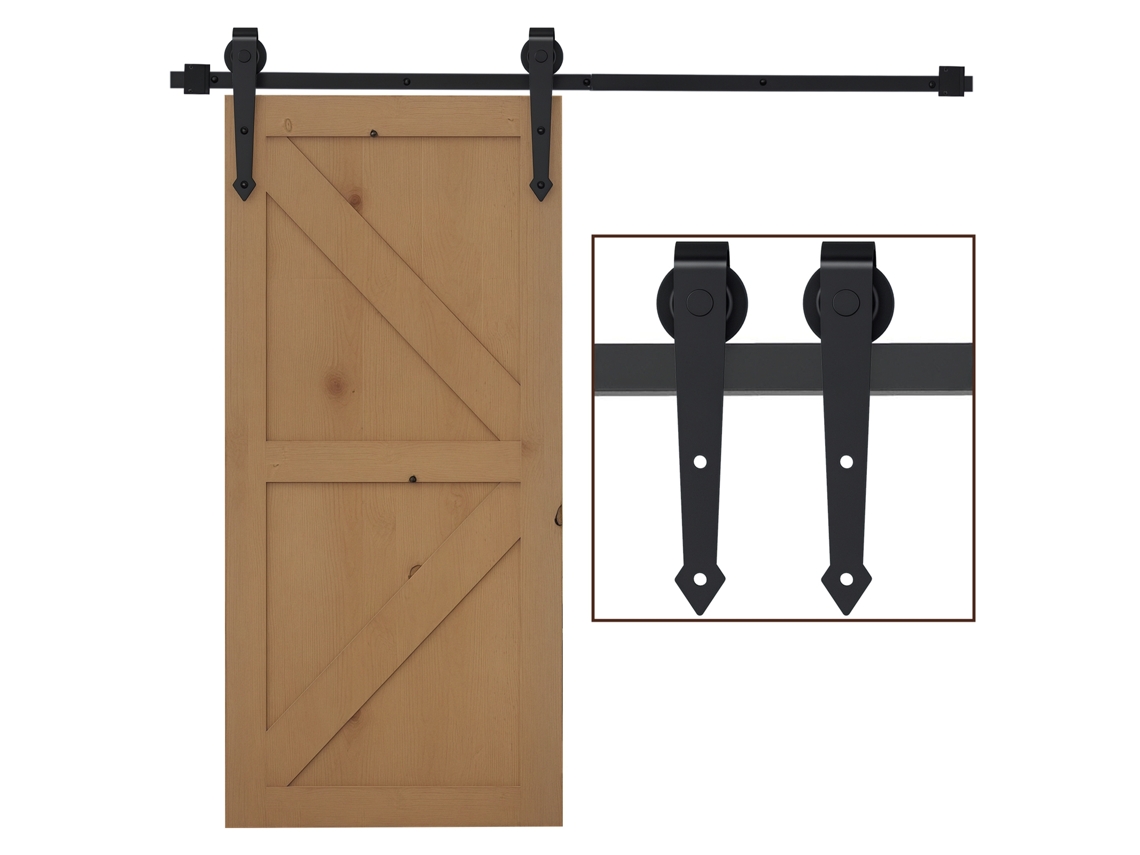 Kit CHEZMOI de porta de correr rústica, trilho, 200 Cm, rodas, preto