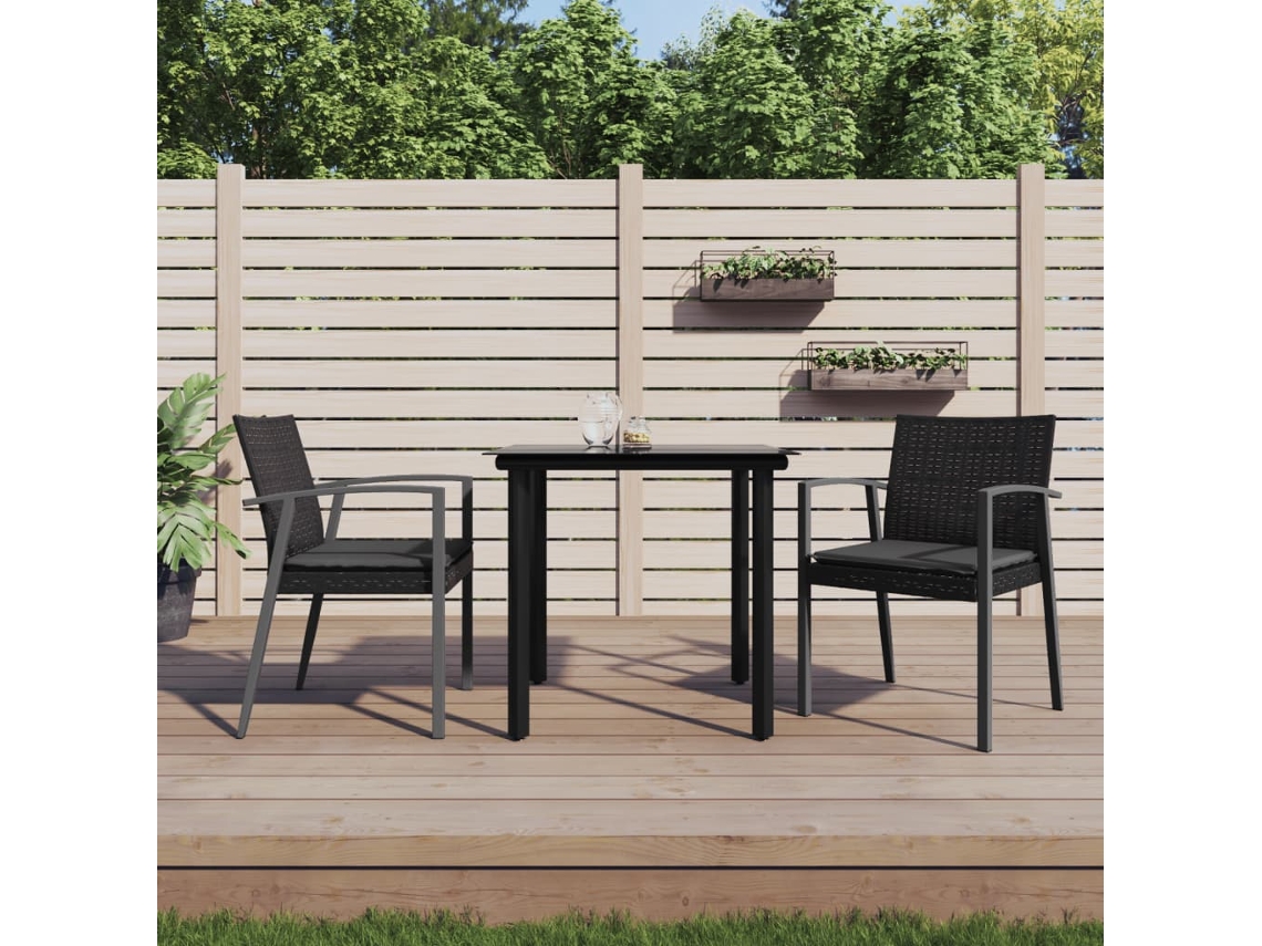 Jogo 3 Peças Jantar P/ Jardim C/ Almofadões Vime Pe E Aço Dkd Home Decor
