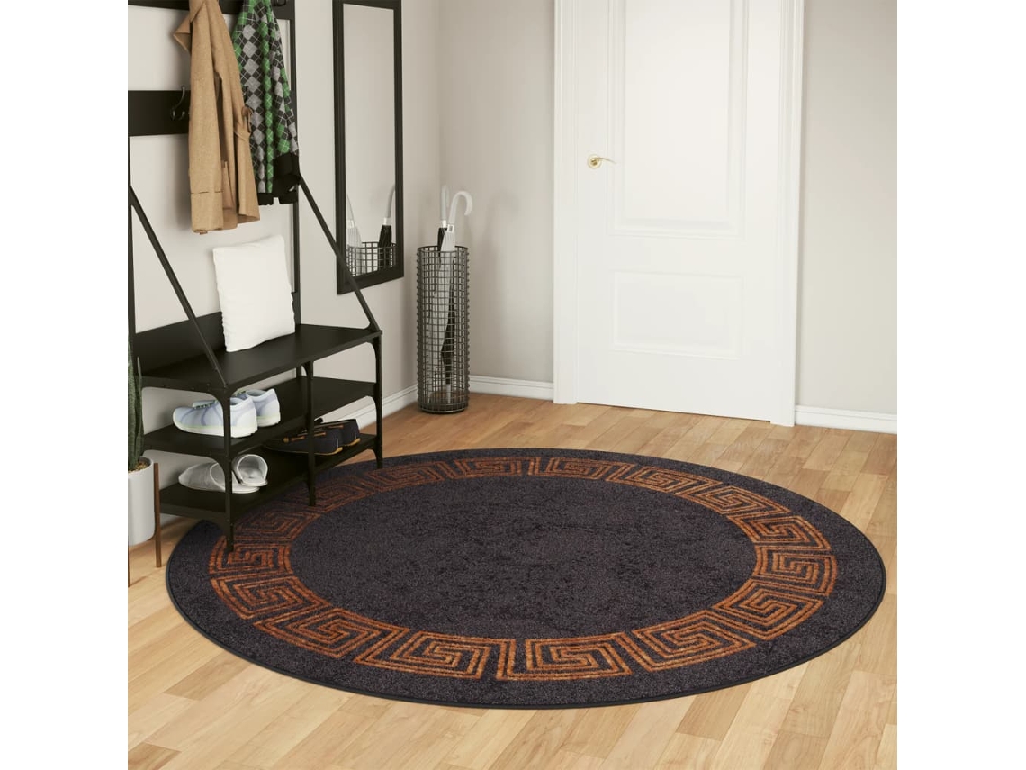 Vidaxl Tapete Lavável Ø 200 Cm Preto E Dourado