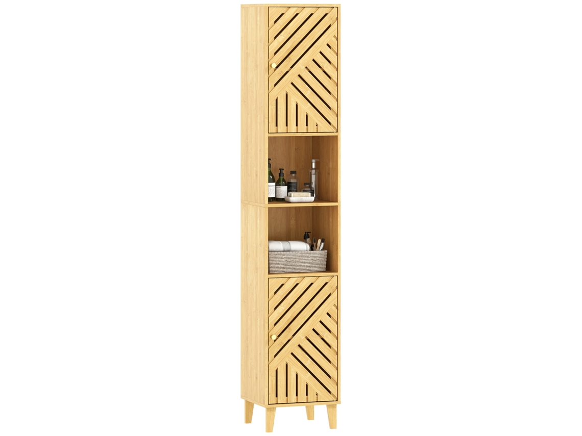 Coluna Casa de Banho Bambu e Melamina de Madeira Cor Madeira 32x30x170 cm Homcom