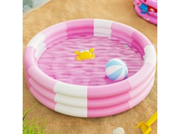 Piscina Inflável Infantil Circular 90cm Três Anéis Rosa Branco, Altura 26,5cm Pvc Atóxico, Somente Piscina Sem Acessórios