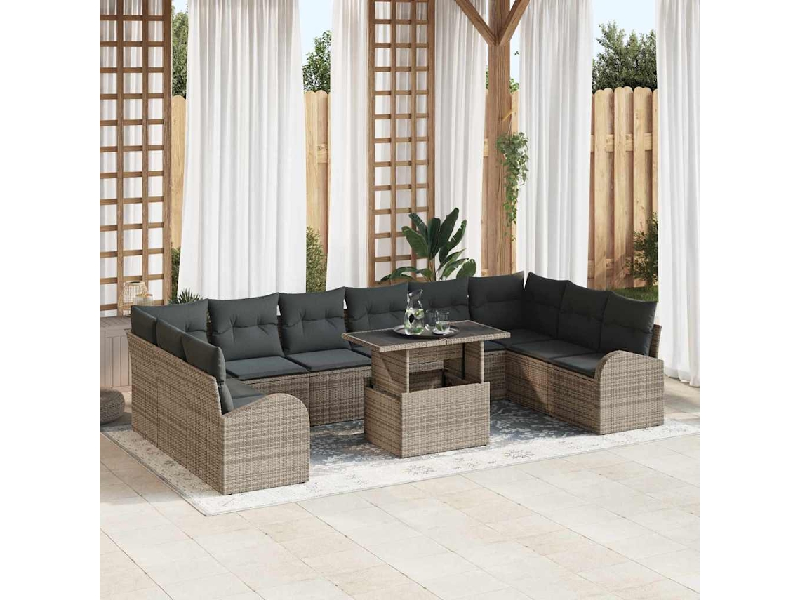 Vidaxl Conjunto De Sofá De Jardim 11 Unid. Cinzeto Rattan Sintético