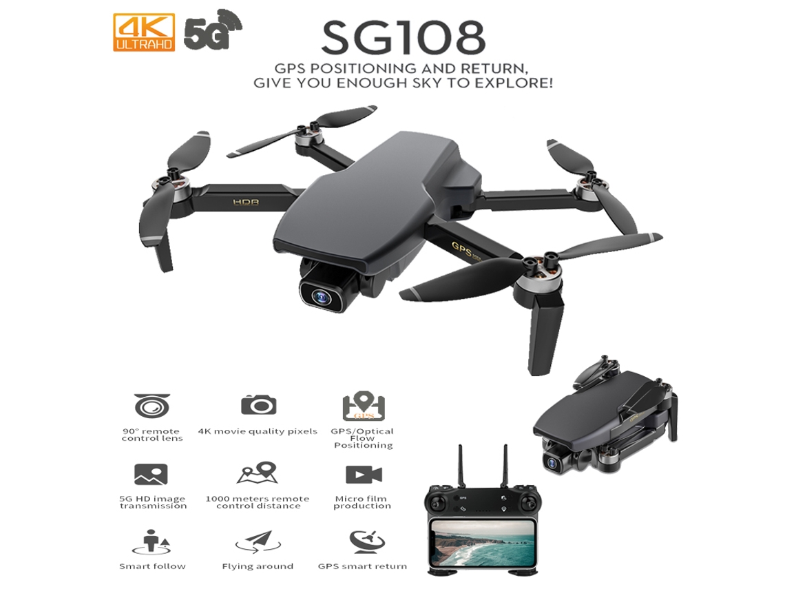 Drone de Controle Remoto Sg108 com Câmera 4K Hd Duração Da Bateria: 25 Min Preto