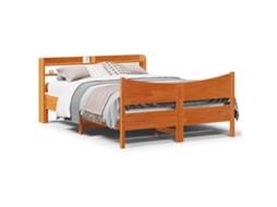 Vidaxl Estrutura Cama C/ Cabeceira 150x200cm Pinho Maciço Castanho-mel