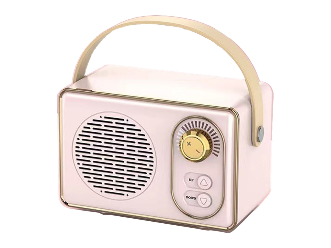 Caixa de Som Portátil Sem Fio Vintage Retrô Baok, Pequena, com Som Nítido para Casa, Viagens e Atividades ao Ar Livre - Rosa
