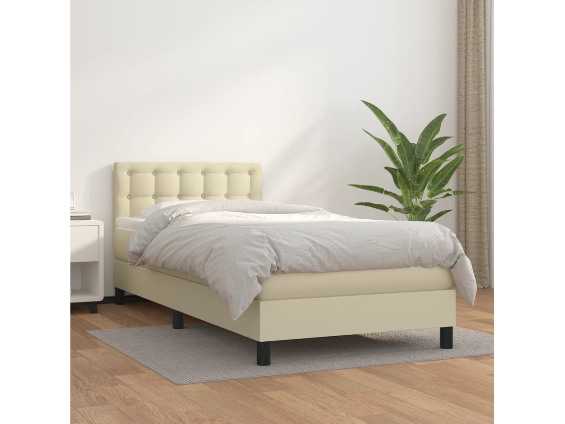 Vidaxl Cama Com Molas/colchão 90x190 Cm Couro Artificial Cor Creme