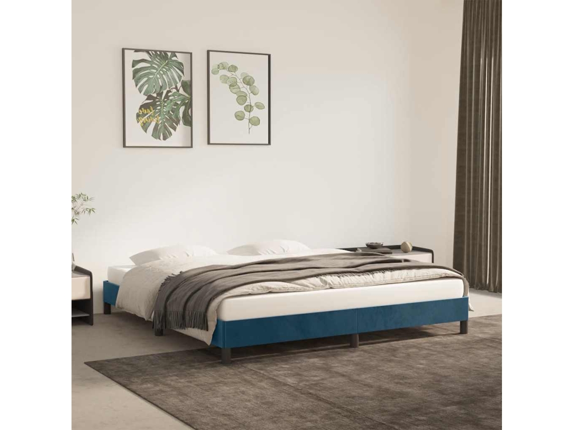 Vidaxl Estrutura De Cama Sem Colchão 160x200 Cm Veludo Azul-escuro
