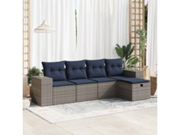 Vidaxl 5 Pcs Conjunto Sofás De Jardim C/ Almofadões Vime Pe Cinzento
