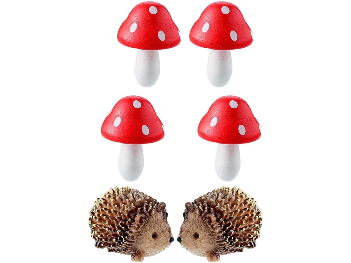 Enfeite de Jardim em Resina de Ouriço e Cogumelo de Madeira com Acabamento Impecável. Material. Leve e Realista, para CHABERLU