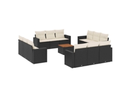 Conjunto de 13 Sofás de Jardim com Almofadões Vime Pe Preto MAISON EXCLUSIVE (N/A)