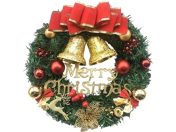 Guirnalda De Natal Artificial Para Porta, Decoração De Parede Com Laços, Sinos, Renas, Bolas, Flores E Letras