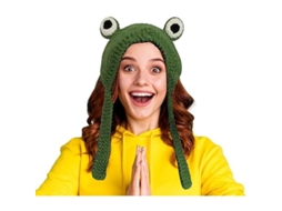 Gorro De Rã Tecido Bonito Para Mulheres Adultas Com Orelhas E Olhos Grandes Verdes Divertidos Para Festas
