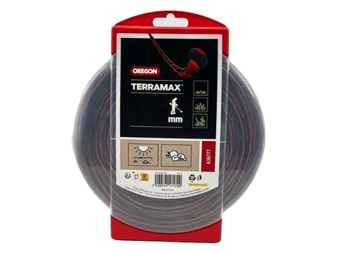 Fio de Roçadeira Torcido Oval Terramax Vermelho/Preto Ø4 Mm/26M Oregon 636776 Corta Facilmente Vegetação Densa e Robusta Em