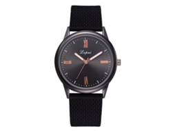 Relógio Feminino de Moda com Pulseira de Silicone e Mostrador Redondo de Liga À Quartzo Preto