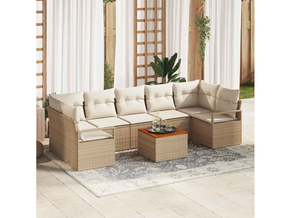 Vidaxl Conjunto De Sofá De Jardim 8 Unid. Bege E Creme Vime Pe