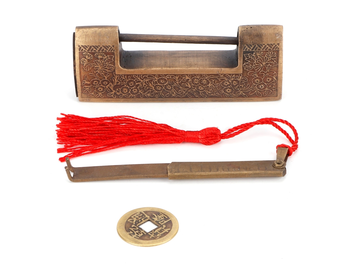 Cadeado de Cobre Antigo Estilo Chinês Gravado Delicado 5cm