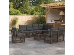 Vidaxl Conjunto De Sofá De Jardim 9 Unid. Cinza E Cinza Escuro Vime Pe
