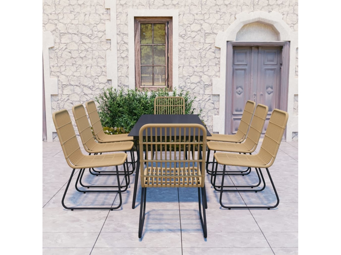 Conjunto De 9 Peças De Jantar Para Exterior Vime Pe E Vidro Dkd Home Decor