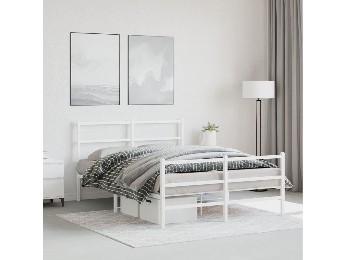 Vidaxl Estrutura De Cama Com Cabeceira E Pés 140x200 Cm Metal Branco