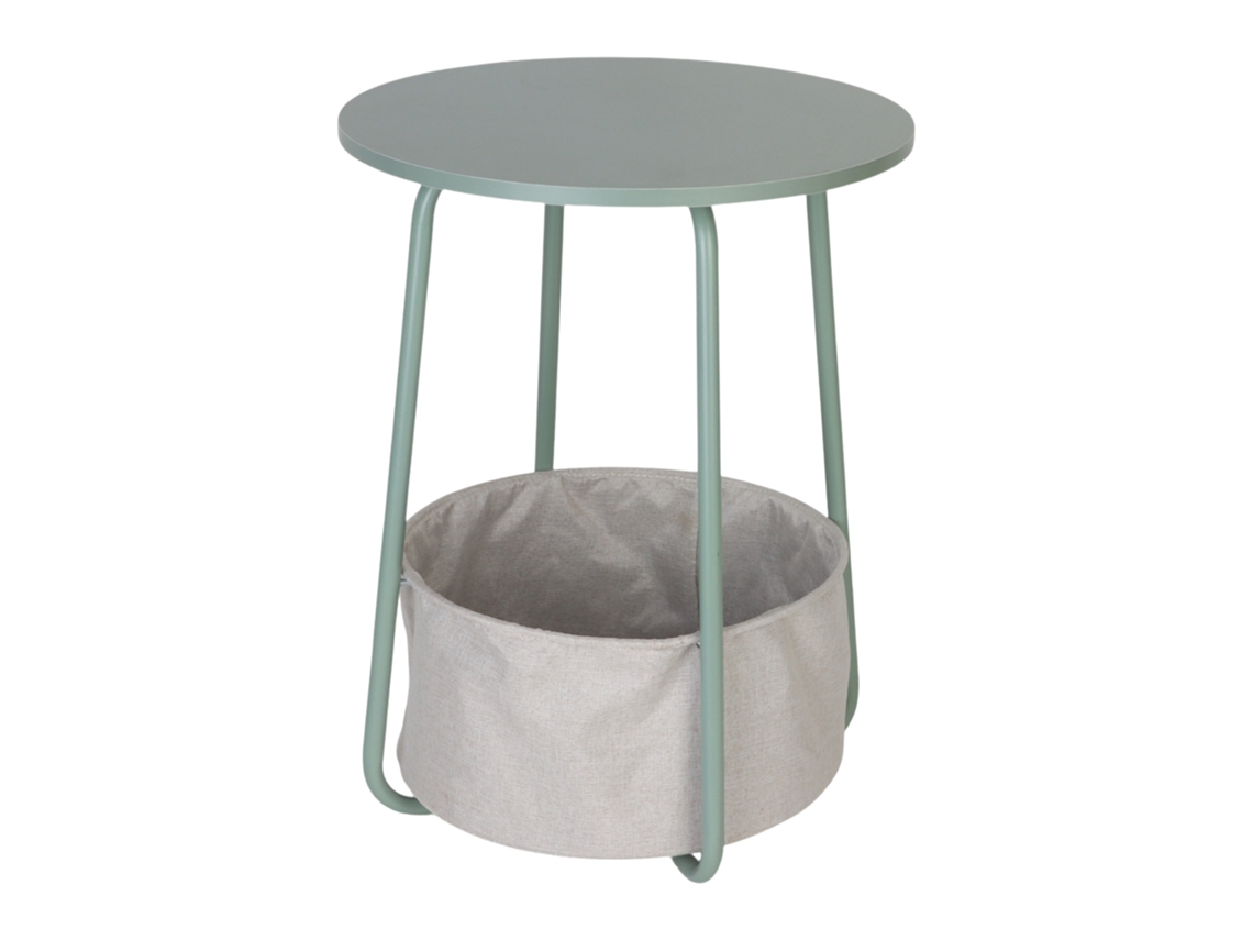 Mesa Lateral Relaxdays, Mesa De Centro Redonda, Com Cesto, Hd: 50x40 Cm, Mesa De Café, Mdf E Metal, Verde/ Cinza