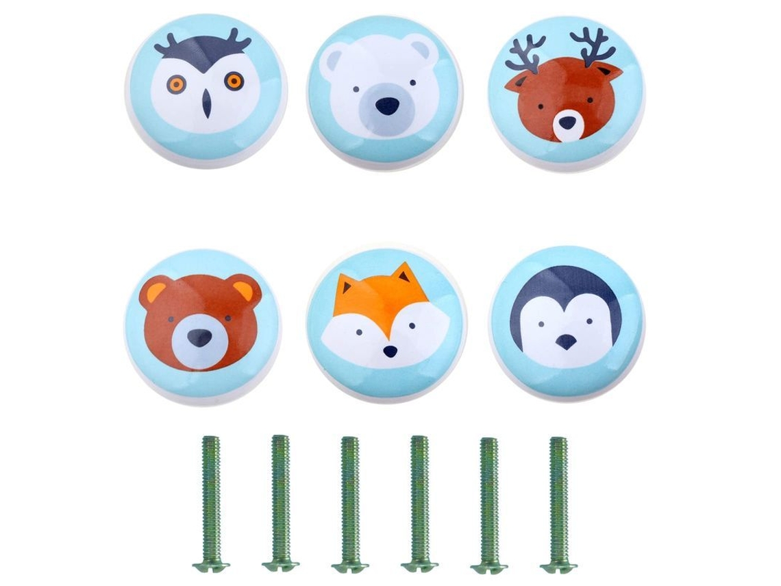 Manejo de cerâmica LINJOU, com design de animais, redondo, com parafusos