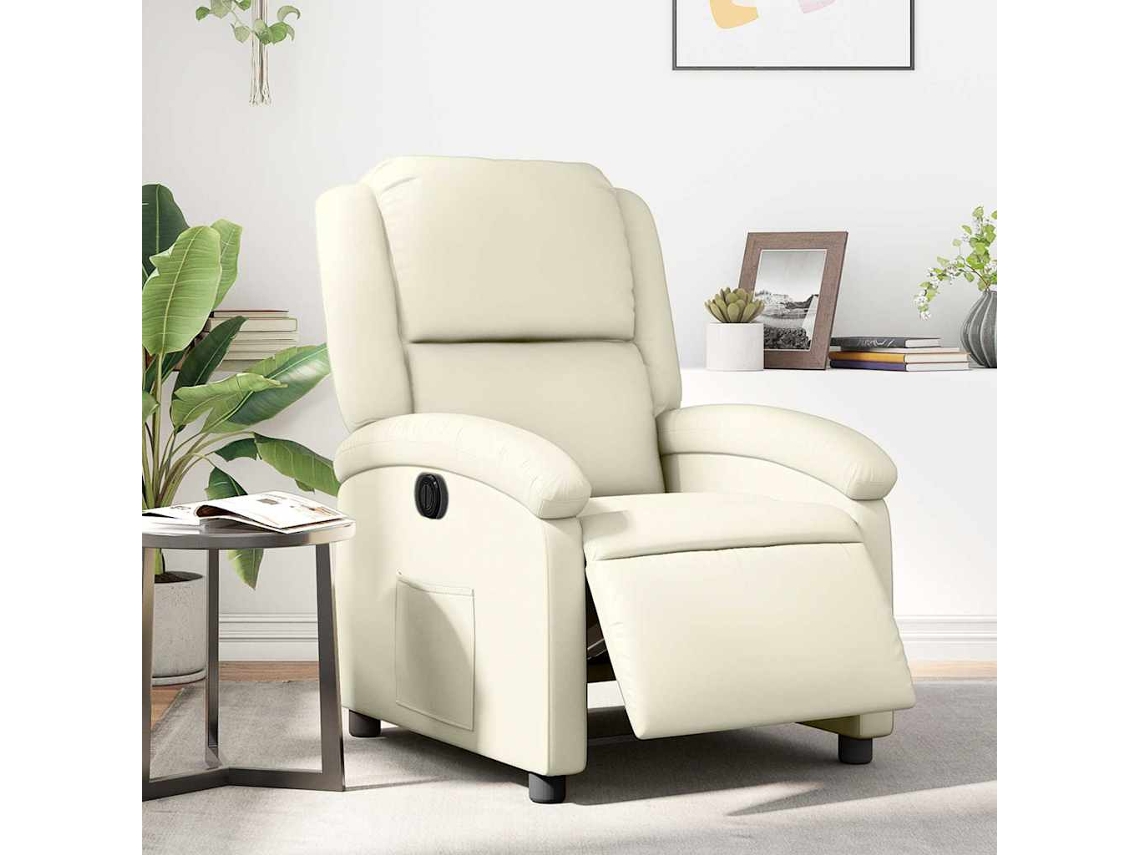 Vidaxl Poltrona Reclinável Elétrica Couro Artificial Cor Creme