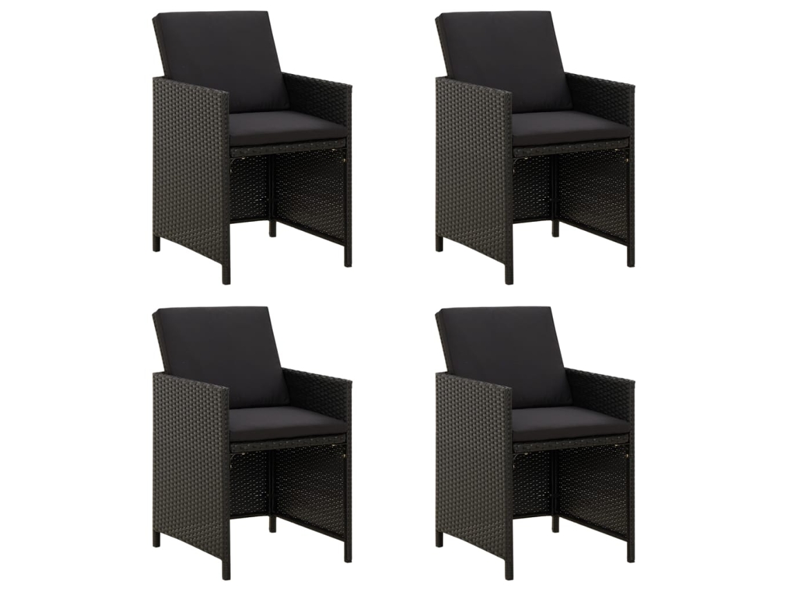 Vidaxl Cadeiras De Jardim Com Almofadões 4 Pcs Vime Pe Preto