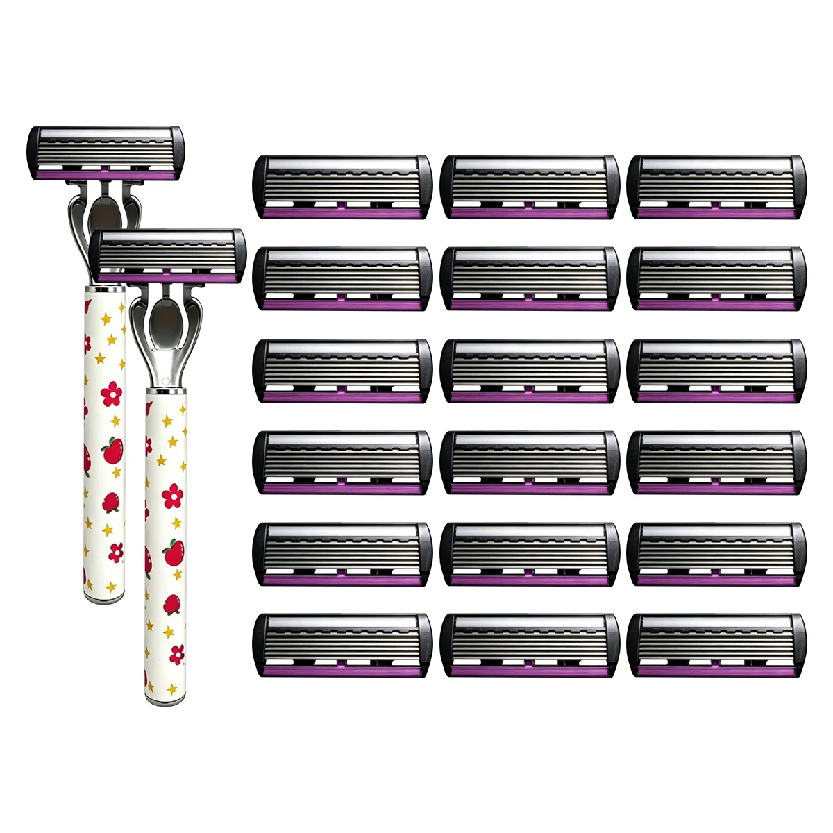 Aparelho De Barbear Manual Com Padrão De Morango, 6 Lâminas De Precisão E Cabeça Substituível.