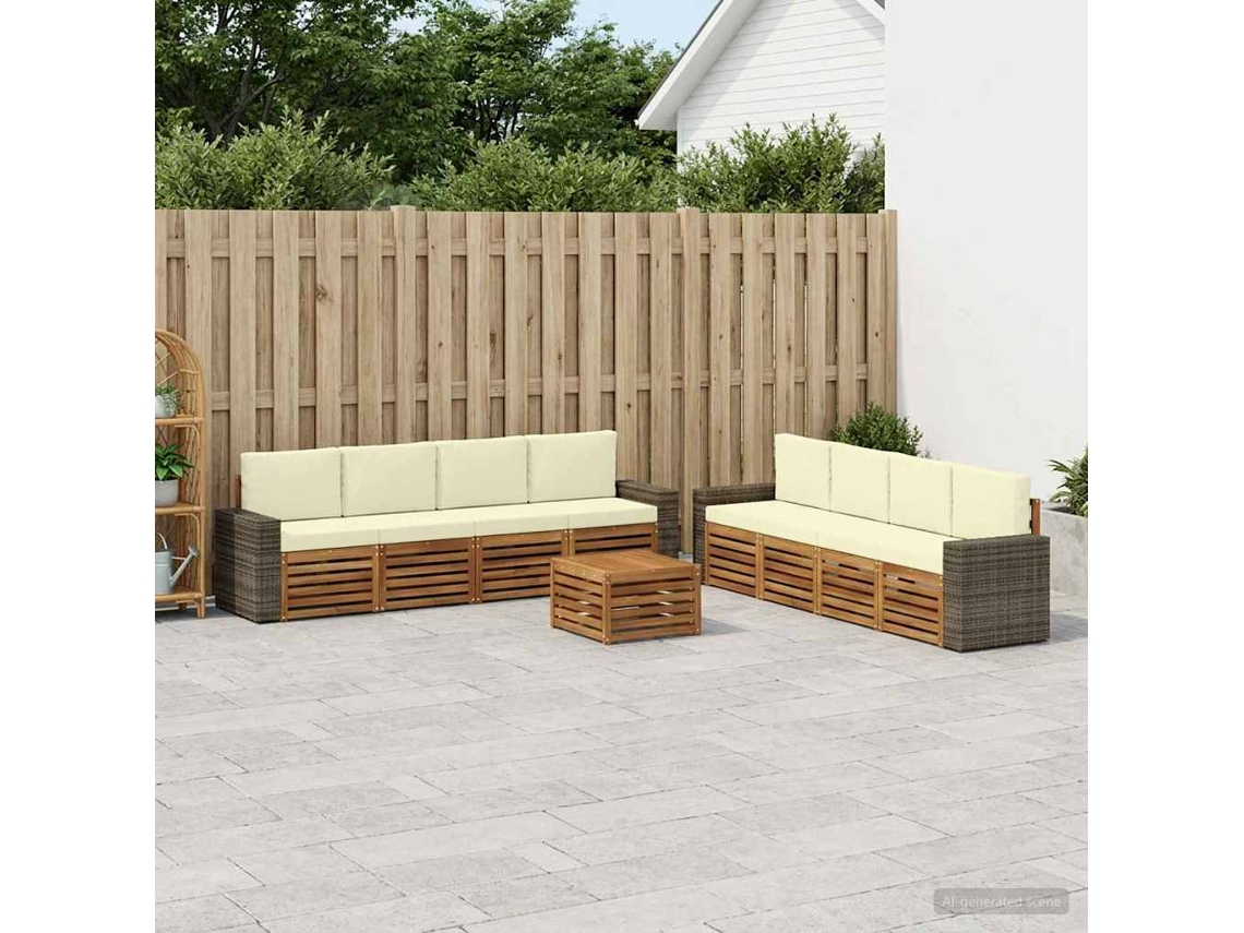 Vidaxl Conjunto De Sofás Para Exterior 9 Unid. Natural E Creme