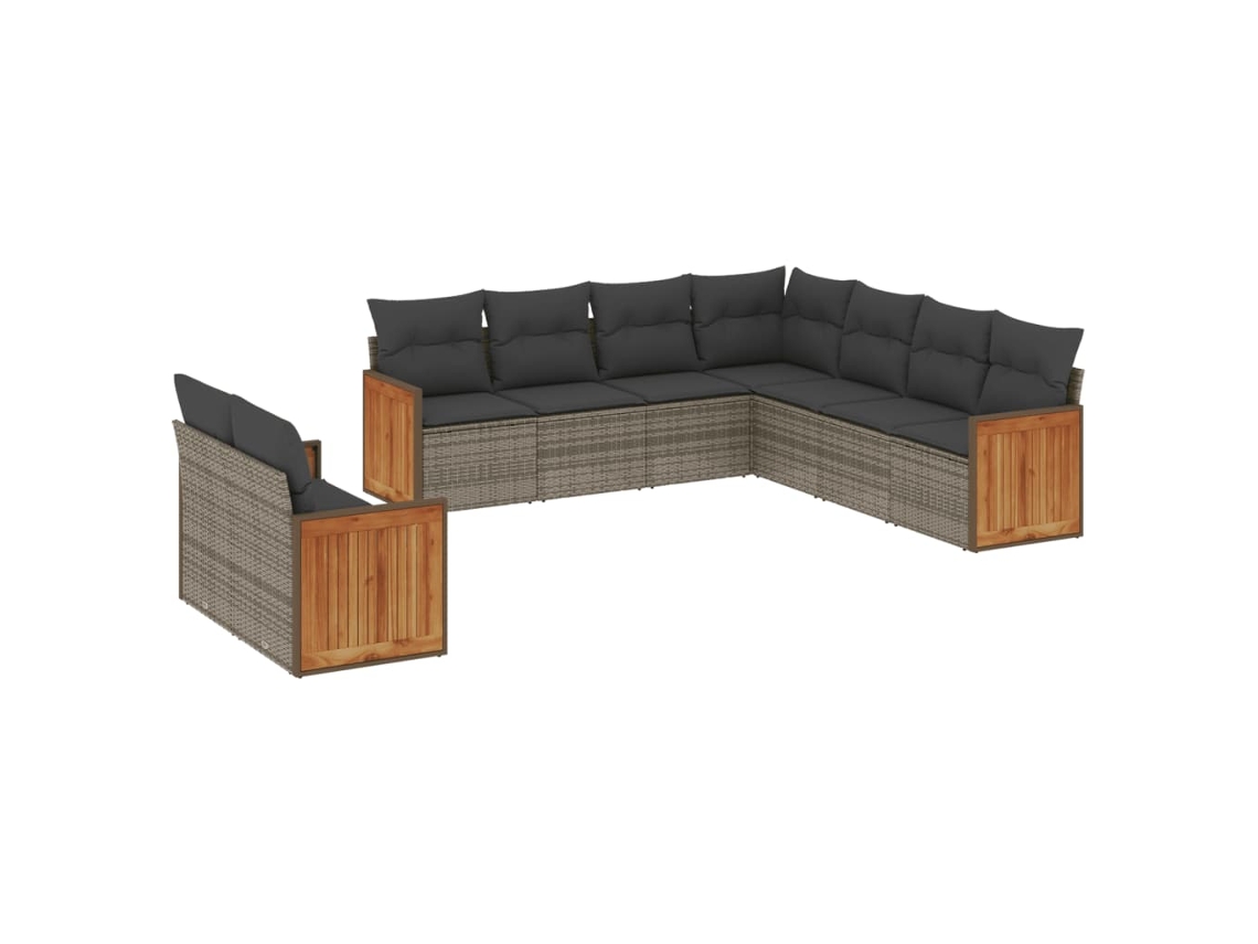 Conjunto de 9 Sofás para Jardim com Almofadões Vime Pe Cinzento MAISON EXCLUSIVE (90x200 cm)