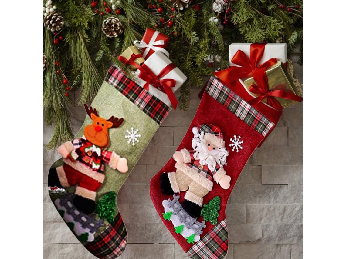 2 Peças de Meias de Natal Grande Saco de Presente para Decoração de Árvore de Natal Saco de Doces Tema Papai Noel Renas