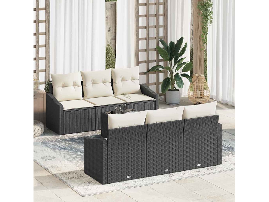 Vidaxl Conjunto De Sofás 7 Unid. Preto E Creme Vime Pe