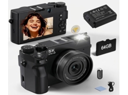 Câmera Fotográfica 5k com 64 Gb de Armazenamento, Foco Automático Integrado e Zoom de 18x JIAPEI (preta)
