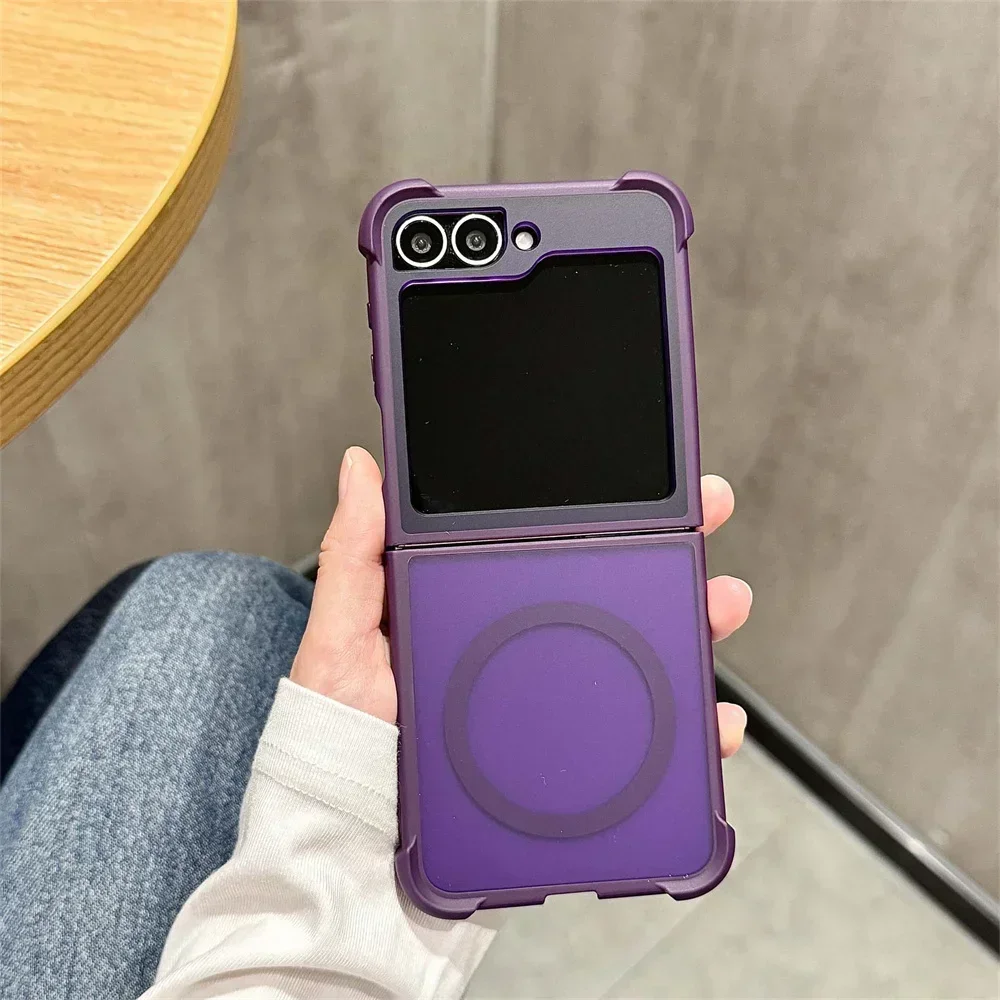 (samsung Z Flip4 Roxo) Capa Protetora Magnética Fosca Com Airbag À Prova De Choque, Feita De Policarbonato.