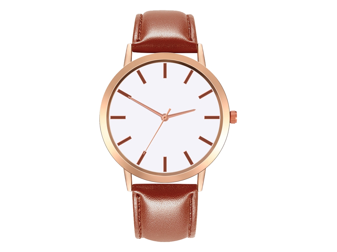 Relógio de Pulso Feminino Analógico de Quartzo com Pulseira Pu Casual Simples (café Claro)