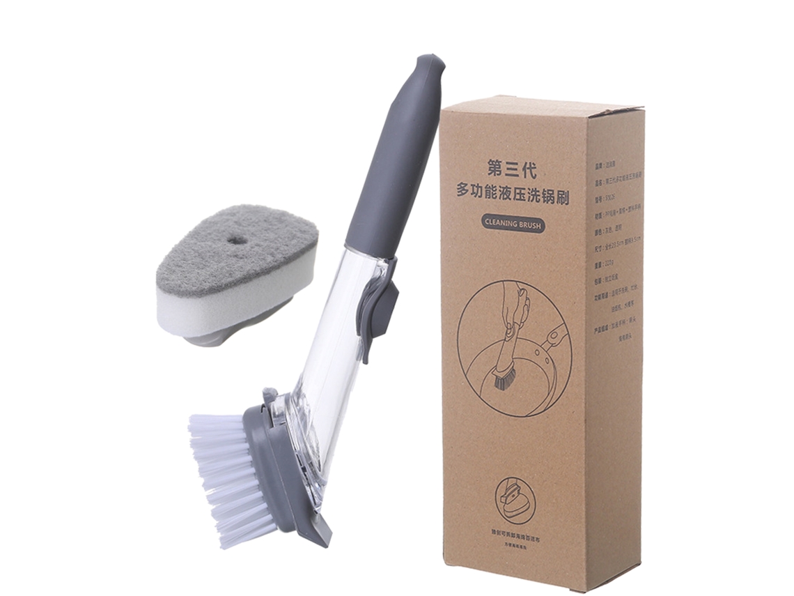 Vassoura de cozinha hidráulica automática Baok com cabo longo, esponja e escova para panelas e pratos, utensílio de limpeza.