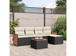 Vidaxl 6 Pcs Conjunto Sofás De Jardim C/ Almofadões Vime Pe Preto