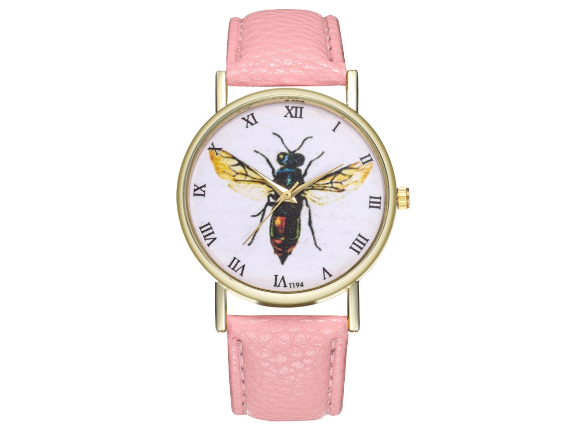 Relógio feminino Zhoulianfa em couro, quartzo, modelo Specimen Insect, rosa, T194-a