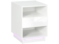 Mesa Cabeceira Led Alto Brilho Gaveta 2 Prateleiras Controlo Branco